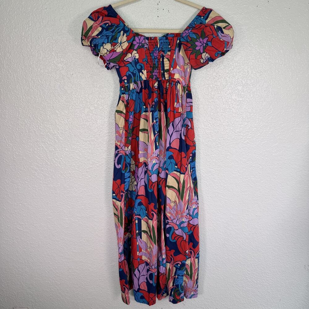 Tuckernuck Climbing Cosmos Valerie Dress Womens 0 Floral Puff Sleeve Sweetheart - Picture 2 of 13